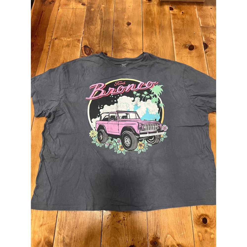 Ford Bronco Graphic Tee Women 3XL Charcoal Grey Pink Retro Tropical Cotton Shirt
